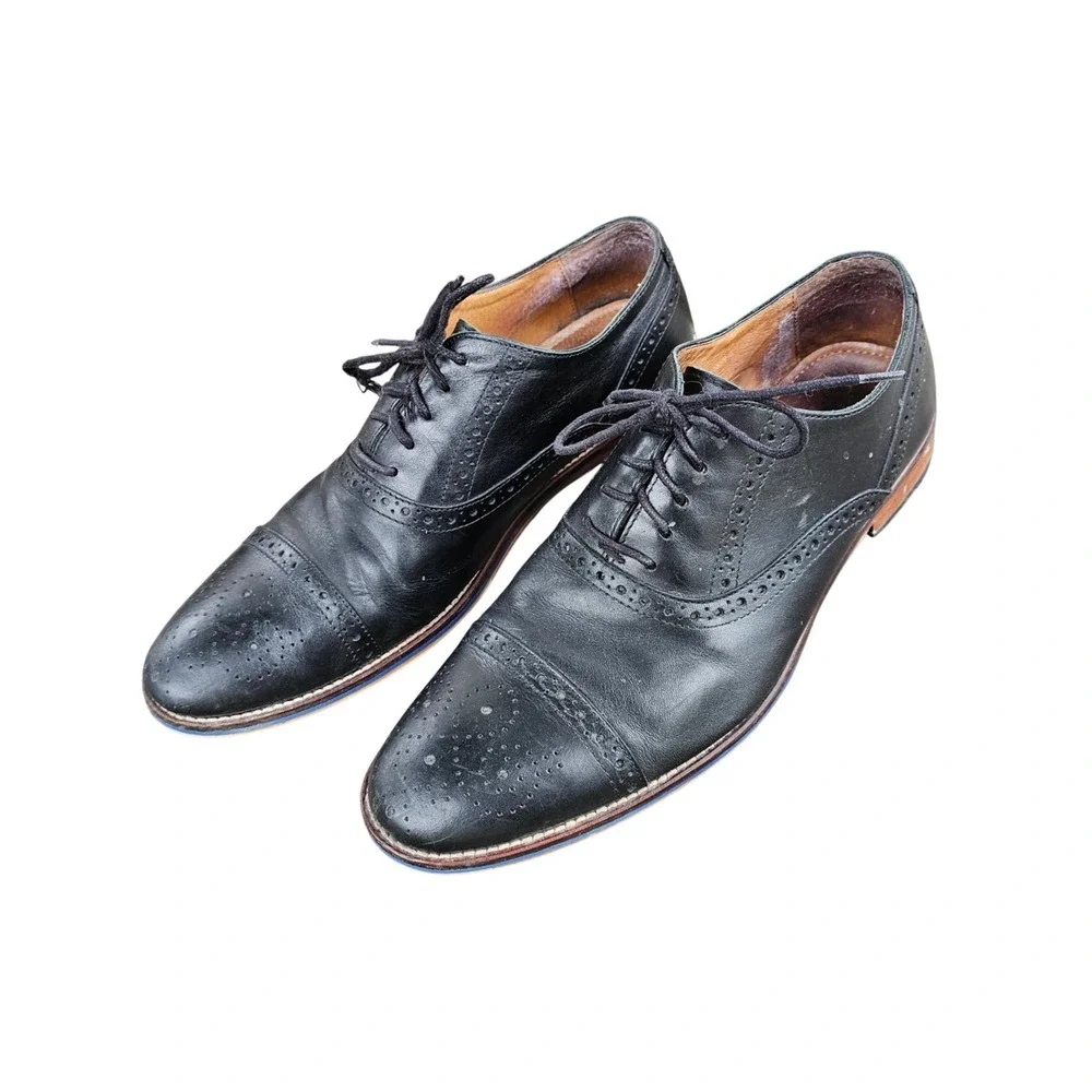Johnston & Murphy 9.5 Cap Toe Dress Shoes Black‎ Leather Brogue Oxfords Work